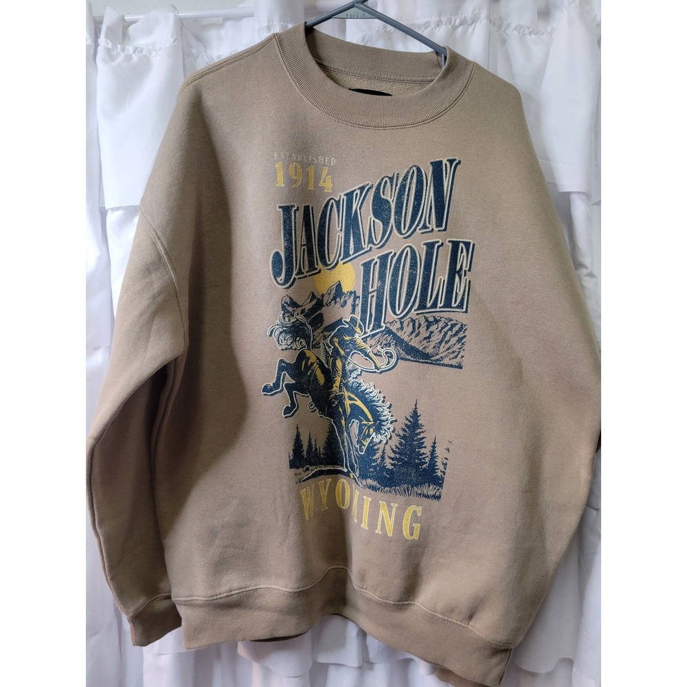 State of Mine Jackson Hole Wyoming Sweatshirt Tan Mens Large Western L 1826